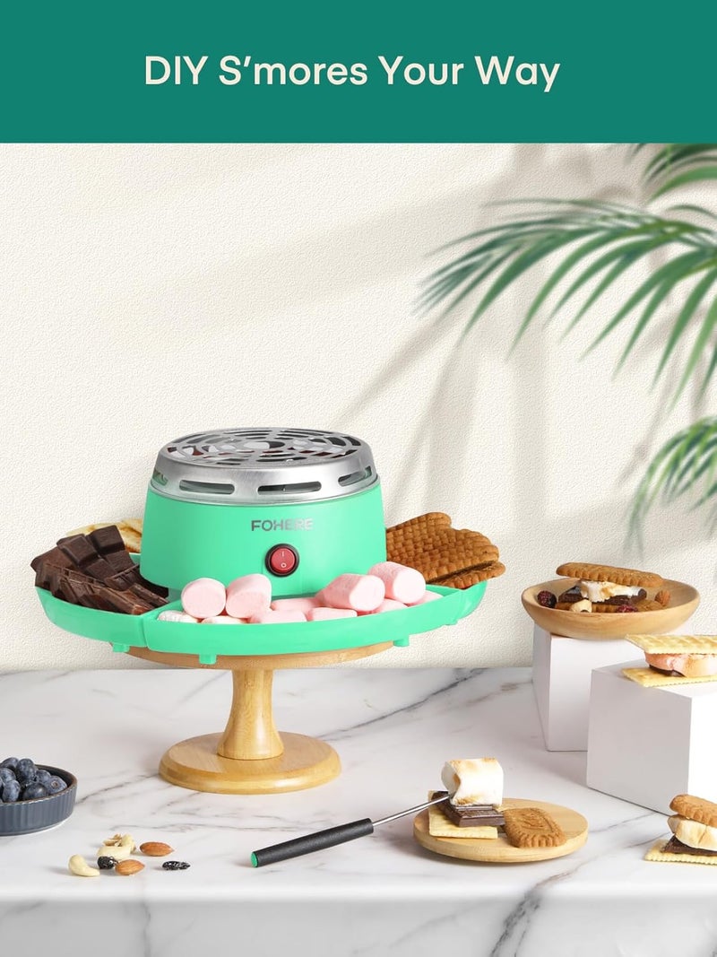 FOHERE Smores Maker Tabletop Indoor, Smores Kit with 4 Detachable Trays & Roasting Forks, Gift Set & Date Night Idea - Movie Night Supplies & Housewarming Gift, Green - Image 2